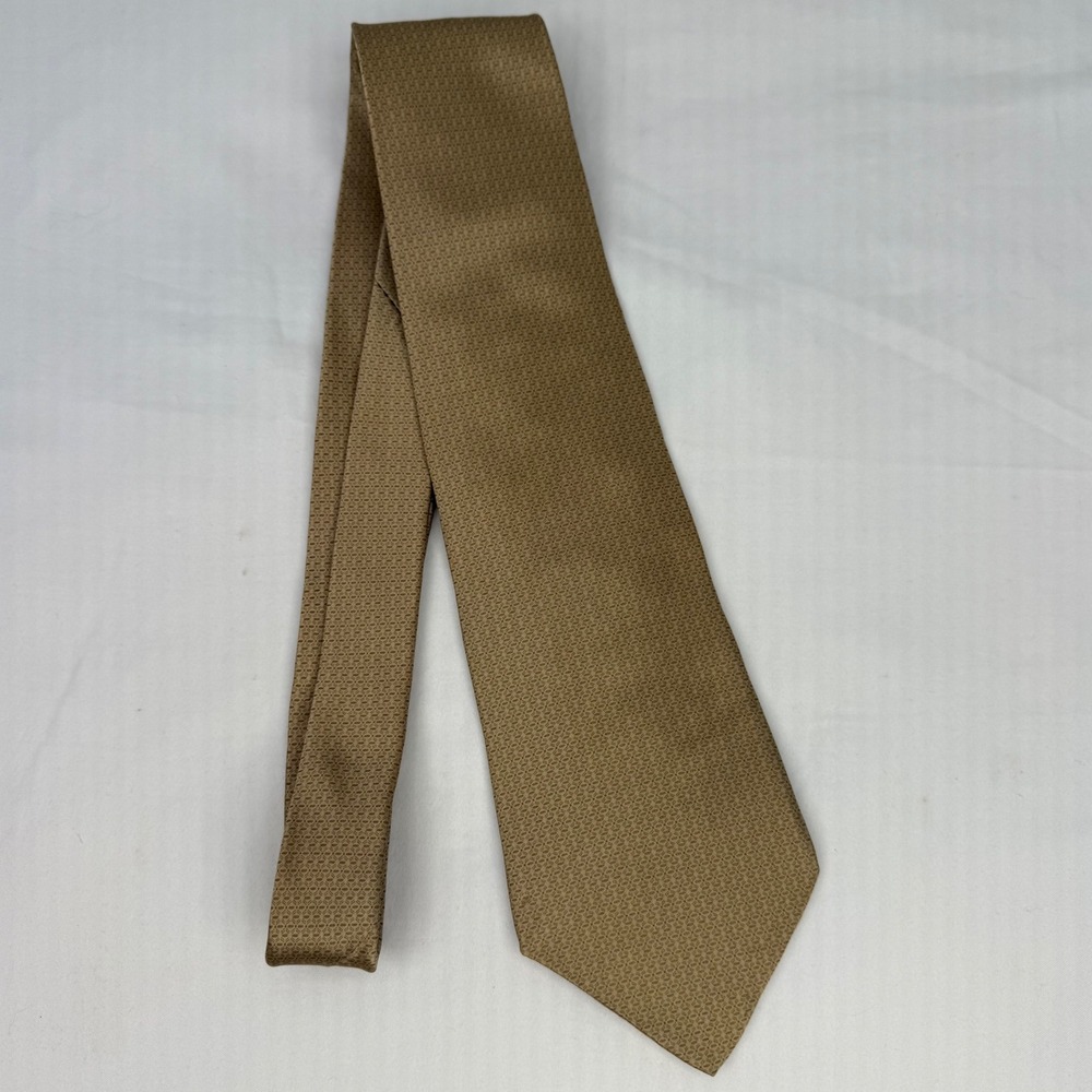 Milano Uomo Mens Silk Tie Gold Tan Geometric Pattern Professional